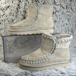 Beach By Matisse Tahoe Ankle Booties Boho Comfort Faux Fur Size 6 Winter Tan‎